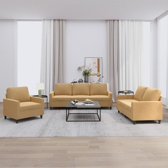 vidaXL 3-tlg. Sofagarnitur mit Kissen Braun Samt