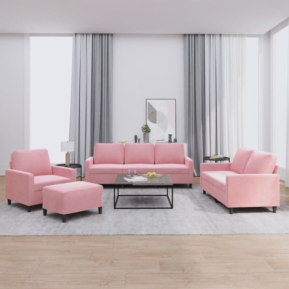 vidaXL 4-tlg. Sofagarnitur mit Kissen Rosa Samt