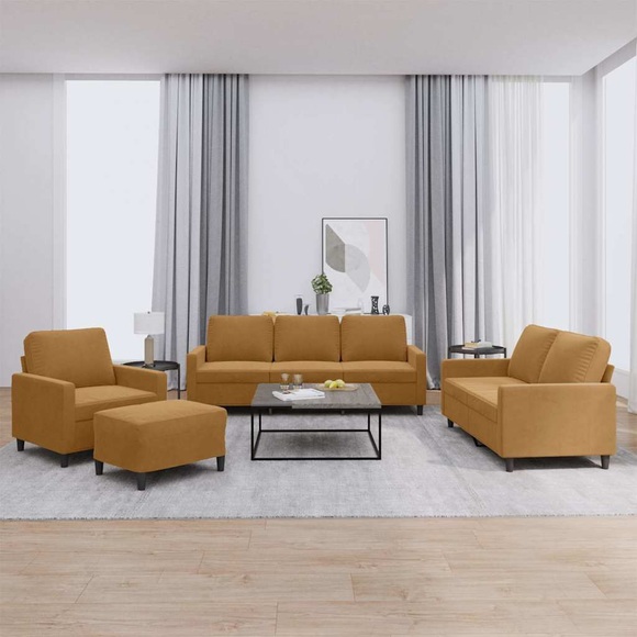 vidaXL 4-tlg. Sofagarnitur mit Kissen Braun Samt
