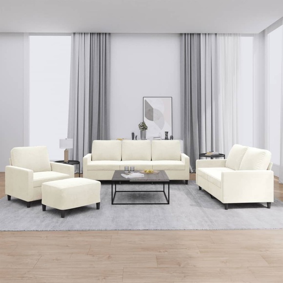 vidaXL 4-tlg. Sofagarnitur mit Kissen Creme Samt