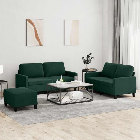 vidaXL 3-tlg. Sofagarnitur mit Kissen Dunkelgrün Samt