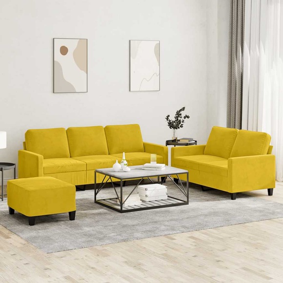 vidaXL 3-tlg. Sofagarnitur mit Kissen Gelb Samt