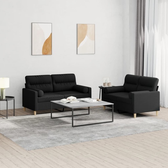 vidaXL 2-tlg. Sofagarnitur mit Kissen Schwarz Stoff