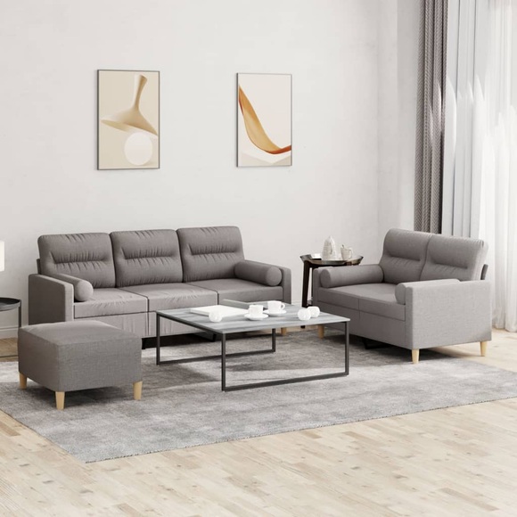 vidaXL 3-tlg. Sofagarnitur mit Kissen Taupe Stoff