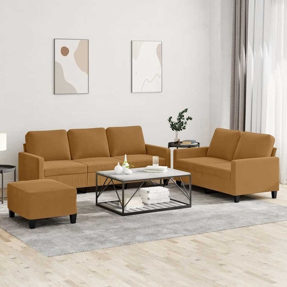 vidaXL 3-tlg. Sofagarnitur mit Kissen Braun Samt