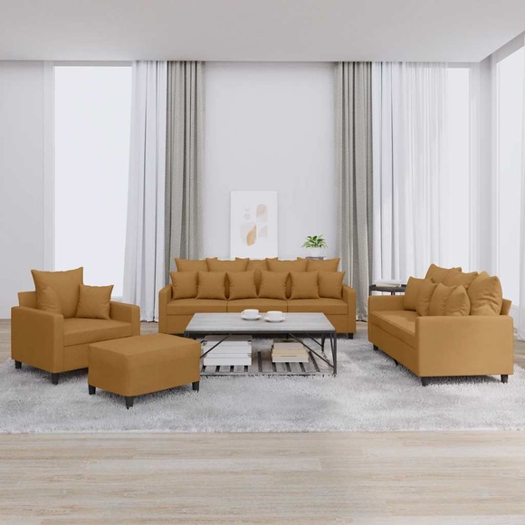 vidaXL 4-tlg. Sofagarnitur mit Kissen Braun Samt