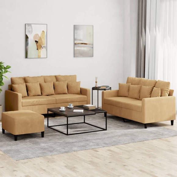 vidaXL 3-tlg. Sofagarnitur mit Kissen Braun Samt