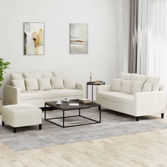 vidaXL 3-tlg. Sofagarnitur mit Kissen Creme Samt