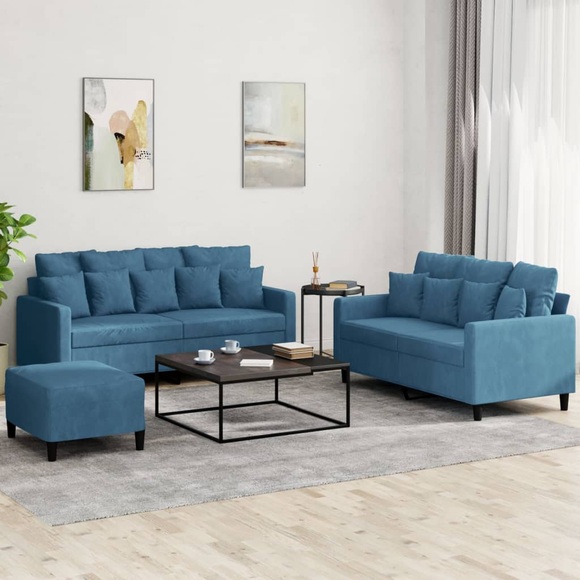 vidaXL 3-tlg. Sofagarnitur mit Kissen Blau Samt