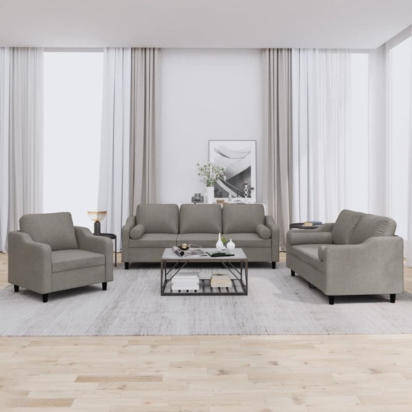 vidaXL 3-tlg. Sofagarnitur mit Kissen Taupe Stoff