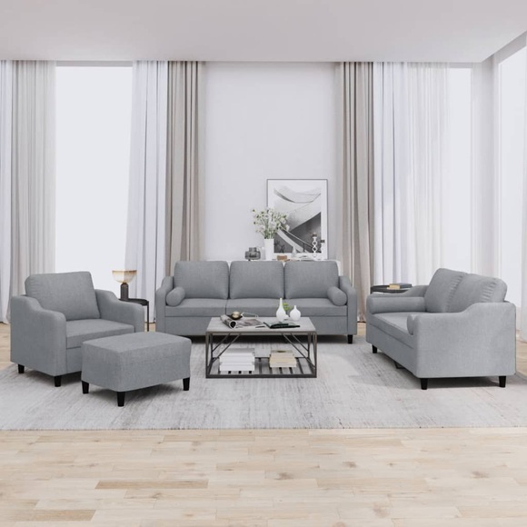 vidaXL 4-tlg. Sofagarnitur mit Kissen Hellgrau Stoff
