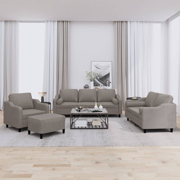 vidaXL 4-tlg. Sofagarnitur mit Kissen Taupe Stoff