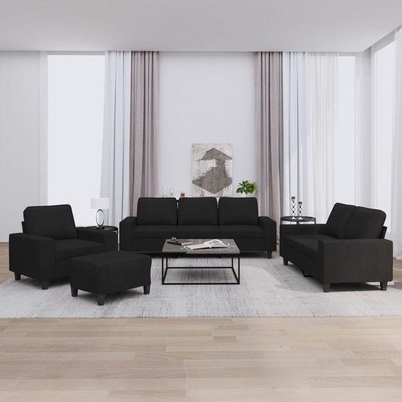 vidaXL 4-tlg. Sofagarnitur Schwarz Stoff