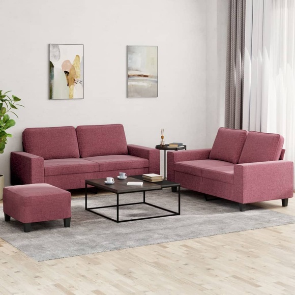 vidaXL 3-tlg. Sofagarnitur Weinrot Stoff