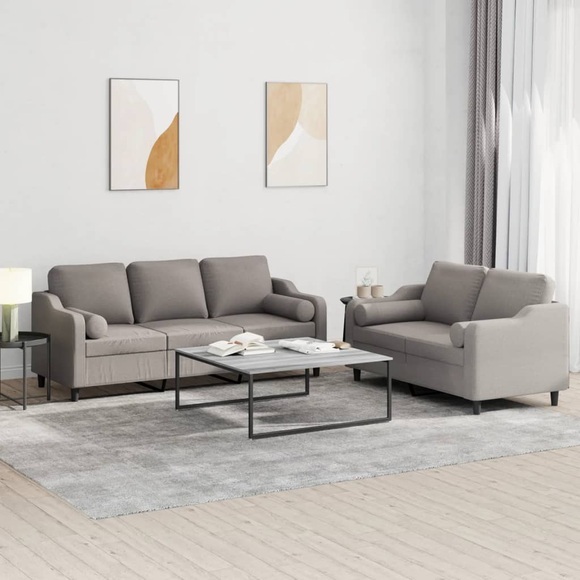 vidaXL 2-tlg. Sofagarnitur mit Kissen Taupe Stoff