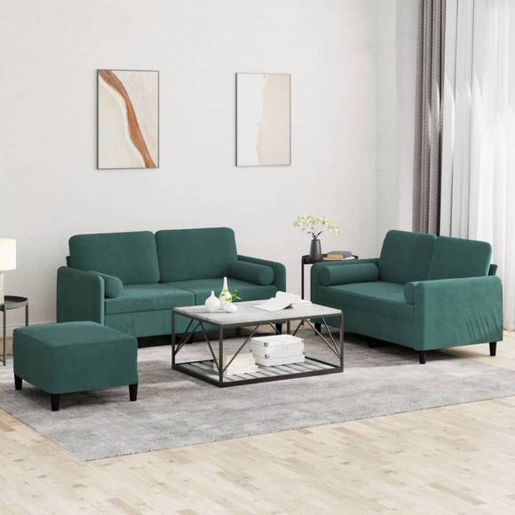 vidaXL 3-tlg. Sofagarnitur mit Kissen Dunkelgrün Samt