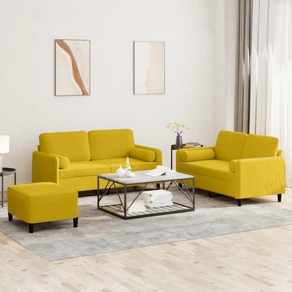 vidaXL 3-tlg. Sofagarnitur mit Kissen Gelb Samt