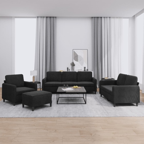 vidaXL 4-tlg. Sofagarnitur Schwarz Samt