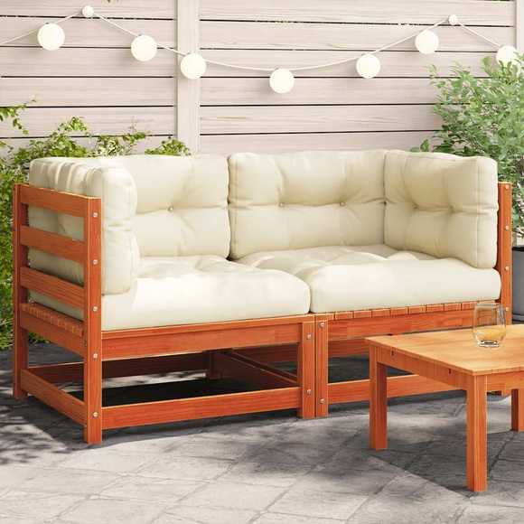 vidaXL Garten-Ecksofas mit Kissen 2 Stk. Wachsbraun Massivholz Kiefer