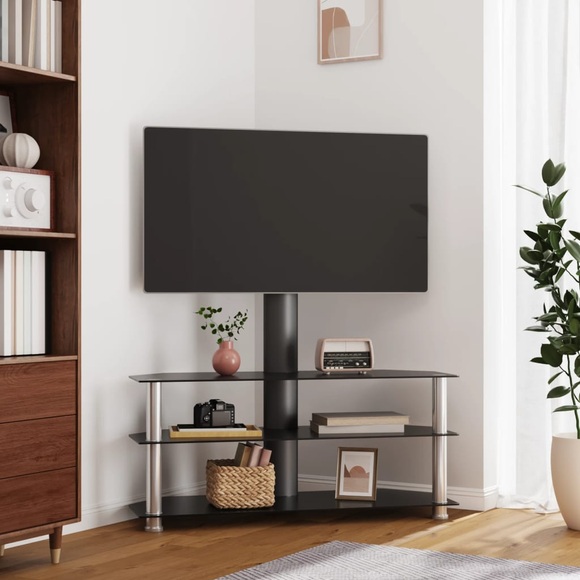 vidaXL TV-Eckregal mit 3 Ablagen für 32-70 Zoll Schwarz und Silbern