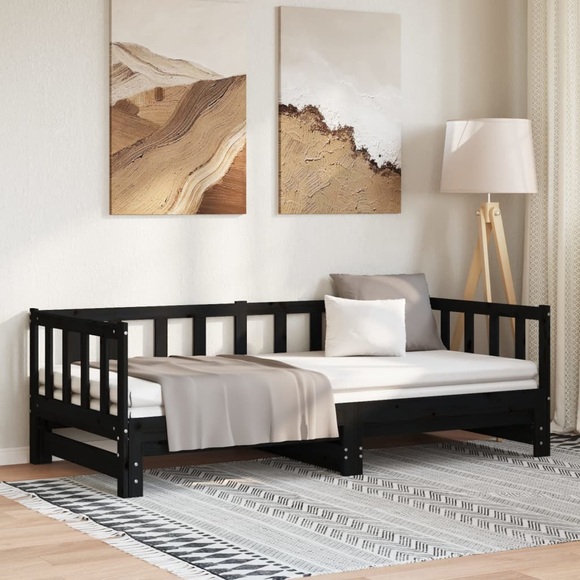 vidaXL Tagesbett Ausziehbar Schwarz 80x200 cm Massivholz Kiefer