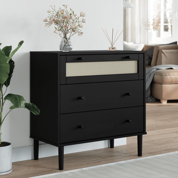 vidaXL Schubladenkommode SENJA Schwarz 80x40x80 cm Massivholz Kiefer