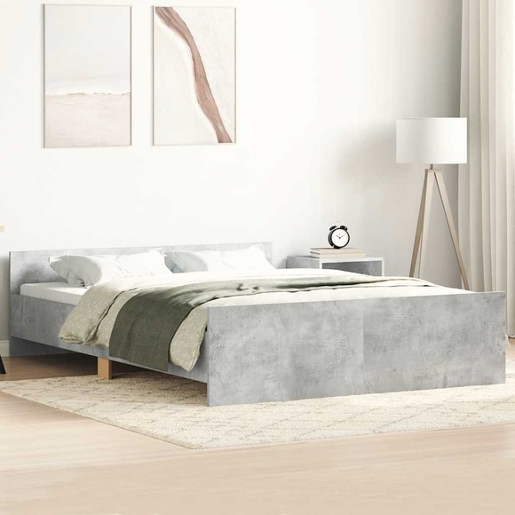 vidaXL Bettgestell mit Kopf- und Fußteil Betongrau 120x200 cm