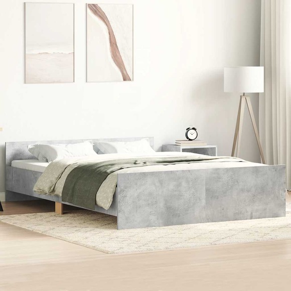 vidaXL Bettgestell mit Kopf- und Fußteil Betongrau 140x190 cm