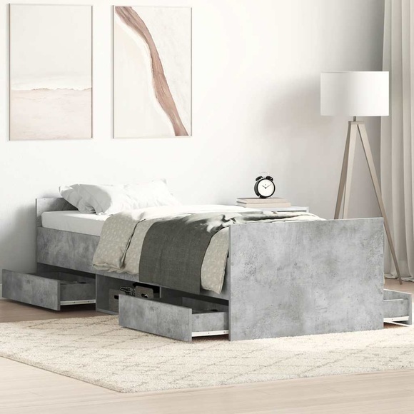 vidaXL Bettgestell mit Kopf- und Fußteil Betongrau 90x200 cm