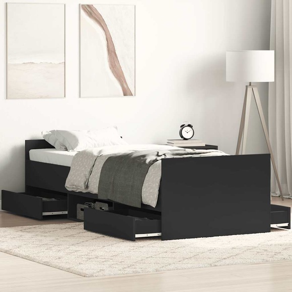 vidaXL Bettgestell mit Kopf- und Fußteil Schwarz 75x190 cm