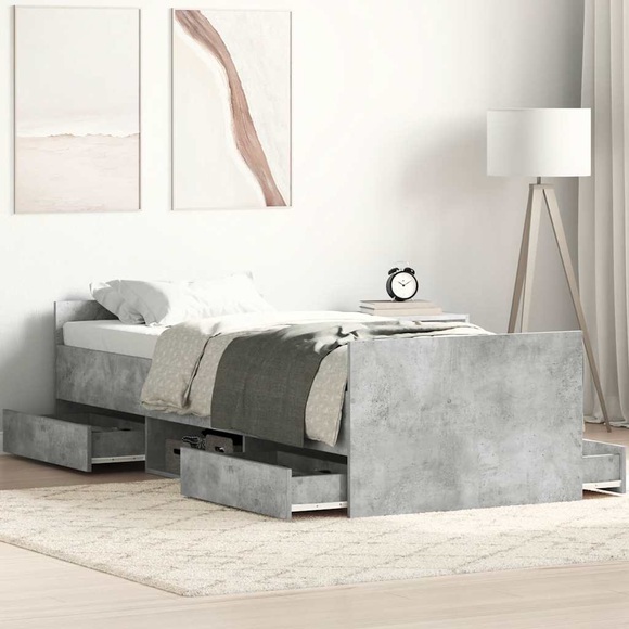 vidaXL Bettgestell mit Kopf- und Fußteil Betongrau 75x190 cm