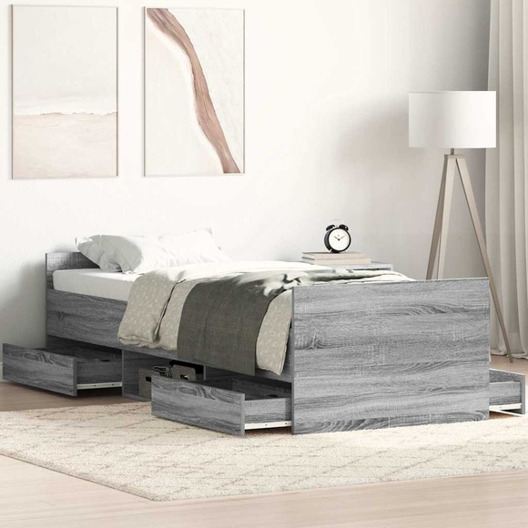 vidaXL Bettgestell mit Kopf- und Fußteil Grau Sonoma 75x190 cm