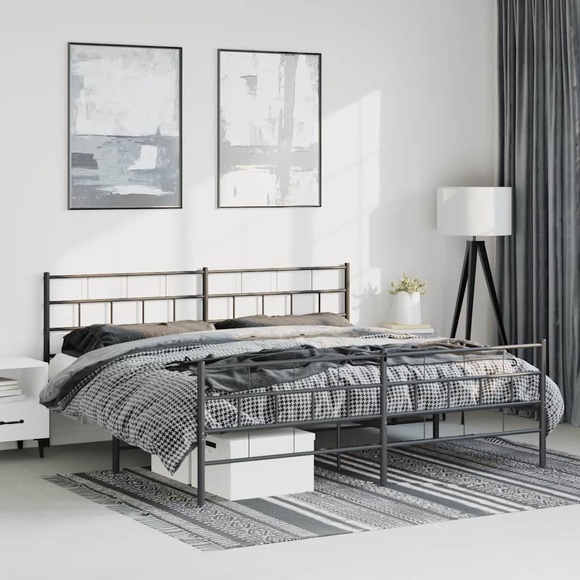 vidaXL Bettgestell mit Kopf- und Fußteil Metall Schwarz 183x213 cm