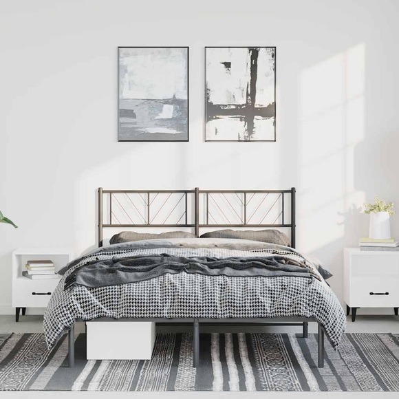 vidaXL Bettgestell mit Kopfteil Metall Schwarz 135x190 cm