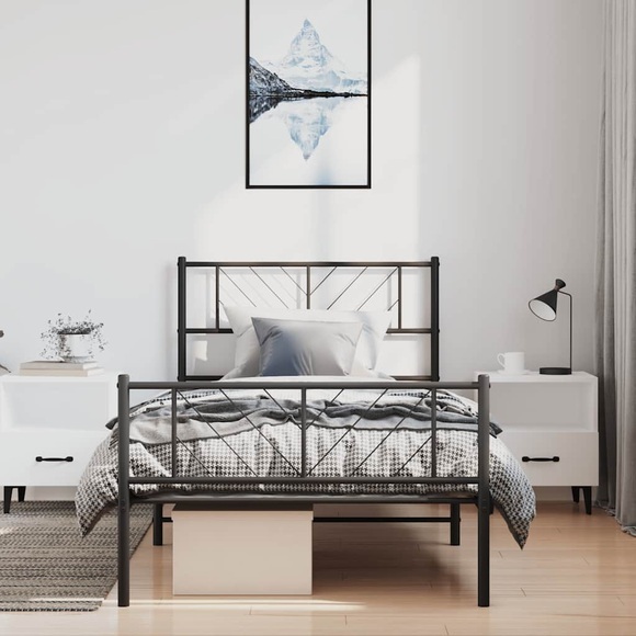 vidaXL Bettgestell mit Kopf- und Fußteil Metall Schwarz 100x190 cm