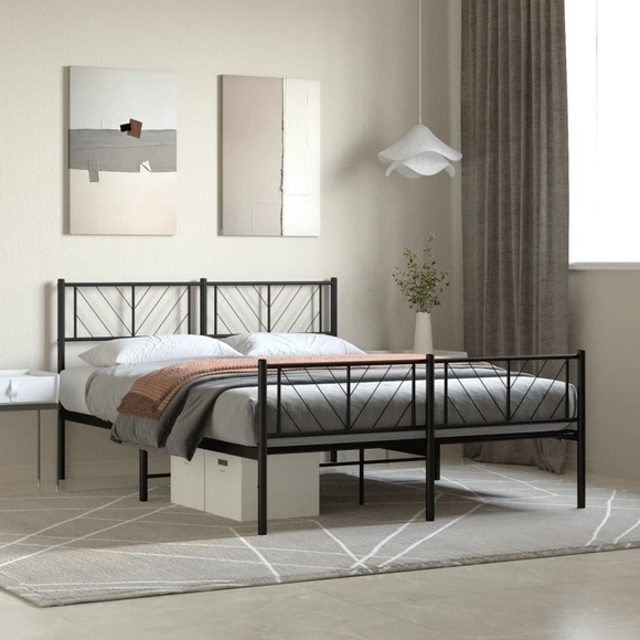 vidaXL Bettgestell mit Kopf- und Fußteil Metall Schwarz 120x200 cm