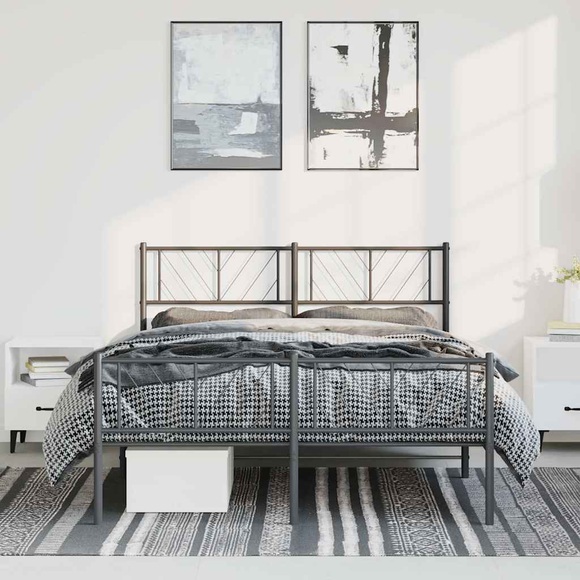 vidaXL Bettgestell mit Kopf- und Fußteil Metall Schwarz 135x190 cm
