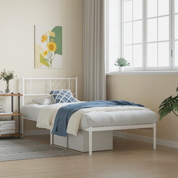 vidaXL Metallbett ohne Matratze mit Kopfteil Weiß 75x190 cm