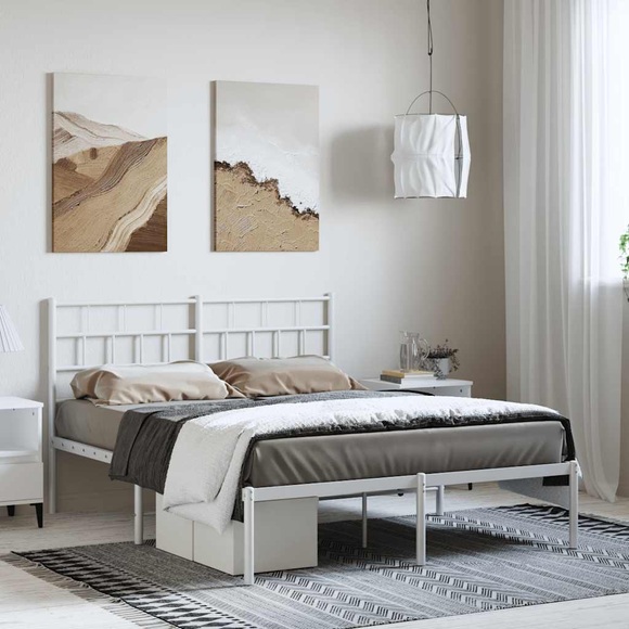vidaXL Bettgestell mit Kopfteil Metall Weiß 135x190 cm