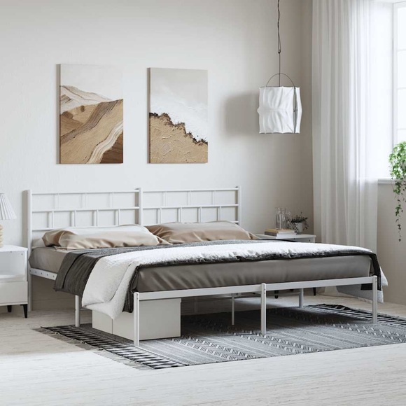 vidaXL Bettgestell mit Kopfteil Metall Weiß 193x203 cm