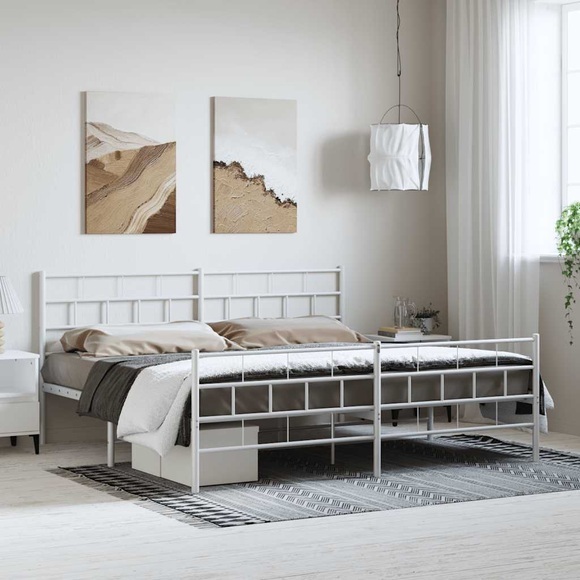 vidaXL Bettgestell mit Kopf- und Fußteil Metall Weiß 183x213 cm