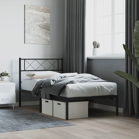 vidaXL Bettgestell mit Kopfteil Metall Schwarz 107x203 cm