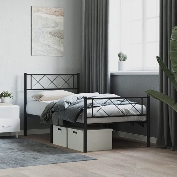 vidaXL Bettgestell mit Kopf- und Fußteil Metall Schwarz 90x190 cm