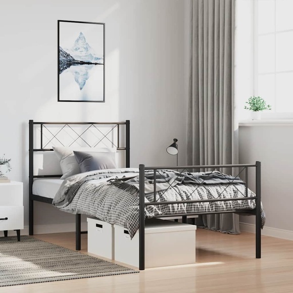 vidaXL Bettgestell mit Kopf- und Fußteil Metall Schwarz 100x190 cm