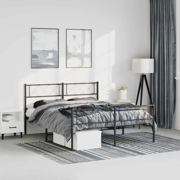 vidaXL Bettgestell mit Kopf- und Fußteil Metall Schwarz 150x200 cm