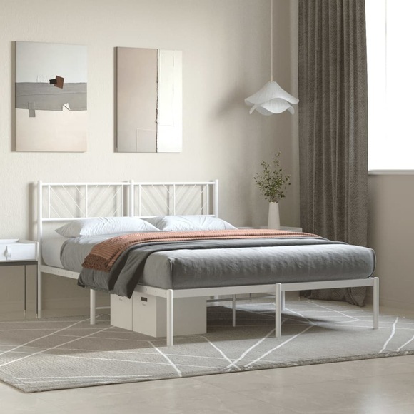vidaXL Bettgestell mit Kopfteil Metall Weiß 140x190 cm