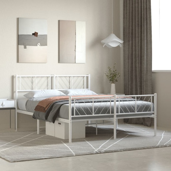 vidaXL Bettgestell mit Kopf- und Fußteil Metall Weiß 140x190 cm