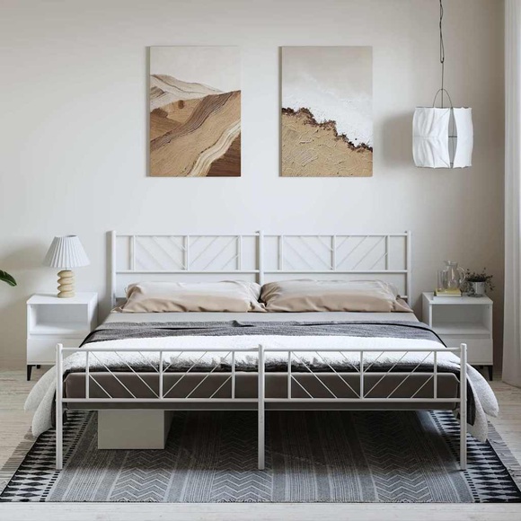 vidaXL Bettgestell mit Kopf- und Fußteil Metall Weiß 193x203 cm