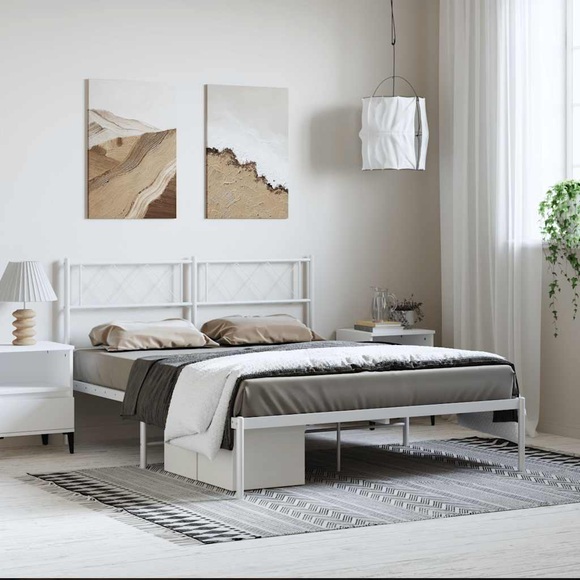vidaXL Bettgestell mit Kopfteil Metall Weiß 135x190 cm