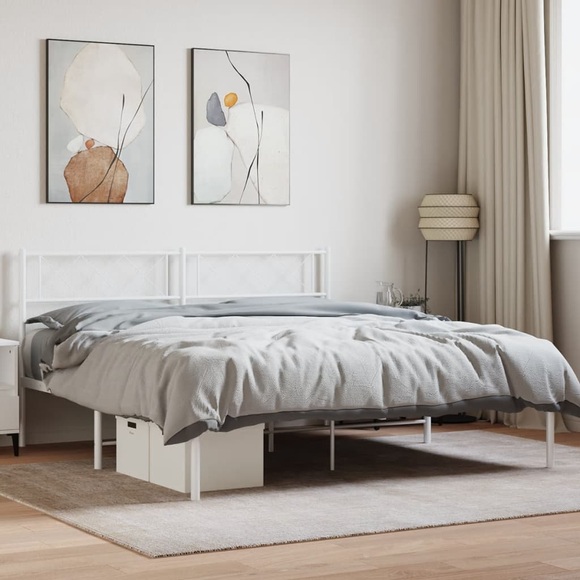 vidaXL Bettgestell mit Kopfteil Metall Weiß 140x190 cm